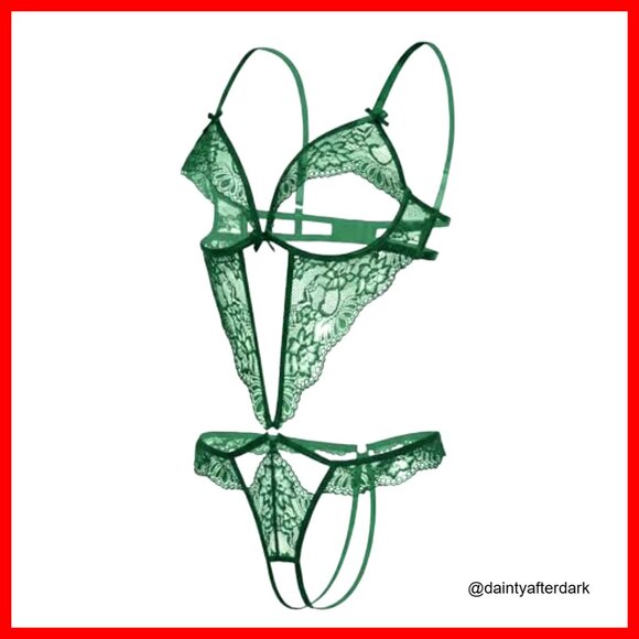 Lace Bodysuit Lingerie One Piece Deep V Teddy with Adjustable Straps - Picture 4 of 5